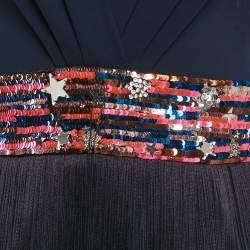 Pre Owned Elisabetta Franchi Navy Blue Sequin Embellishment Jersey Fringed Mini Dress M