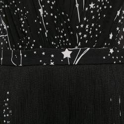 Pre Owned Elisabetta Franchi Black Star Print Crepe Fringed Mini Dress M