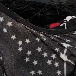 Pre Owned Elisabetta Franchi Black Star Print Crepe Fringed Mini Dress M