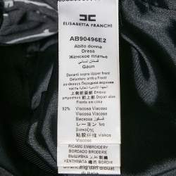 Pre Owned Elisabetta Franchi Black Star Print Crepe Fringed Mini Dress M