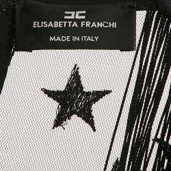 Pre Owned Elisabetta Franchi Black Star Print Crepe Fringed Mini Dress M