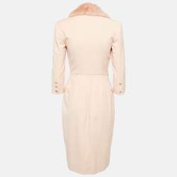 Pre Owned Elisabetta Franchi Light Orange Detachable Fur Double Breasted Long Coat S