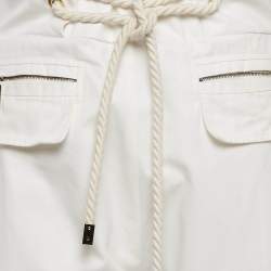 Elisabetta Franchi White Cotton Gabardine Rope Detail Trousers M