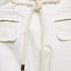 Elisabetta Franchi White Cotton Gabardine Rope Detail Trousers M