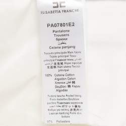 Elisabetta Franchi White Cotton Gabardine Rope Detail Trousers M