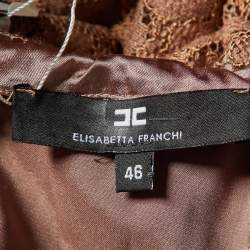 Elisabetta Franchi Taupe Lace Sleeveless Fitted Dress XL