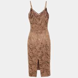 Elisabetta Franchi Taupe Lace Sleeveless Fitted Dress XL
