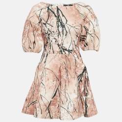 Pre Owned Elisabetta Franchi Brown Abstract Print Pleated Mini Dress M