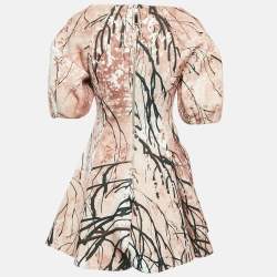Pre Owned Elisabetta Franchi Brown Abstract Print Pleated Mini Dress M