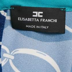 Pre Owned Elisabetta Franchi Blue Chain Print Crepe Blouse M