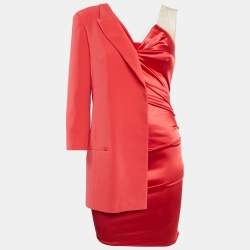 Elisabetta Franchi Red Crepe and Satin Asymmetric Mini Dress S