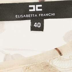 Pre Owned Elisabetta Franchi Beige Floral Print Lace Trim Crepe Blouse S