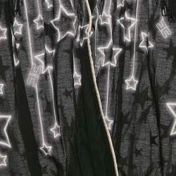 Pre Owned Elisabetta Franchi Black Star Print Crepe and Tulle Fringed Bodysuit S