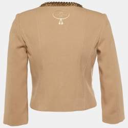 Elisabetta Franchi Gold Beige Cady Chain Trim Jacket L