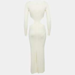 Pre Owned Elisabetta Franchi Cream Jersey Cut-Out Long Dress S