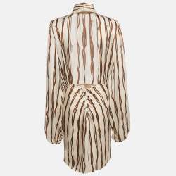Elisabetta Franchi Beige Belt Print Silk Draped Short Dress L