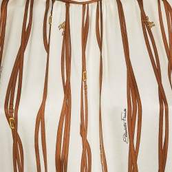 Elisabetta Franchi Beige Belt Print Silk Draped Short Dress L