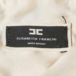 Elisabetta Franchi Beige Belt Print Silk Draped Short Dress L