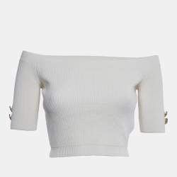 Elisabetta Franchi Cream Rib Knit Tricot Top M