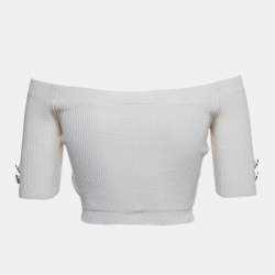 Elisabetta Franchi Cream Rib Knit Tricot Top M