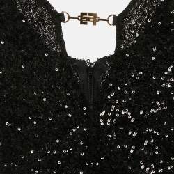 Pre Owned Elisabetta Franchi Black Sequin V-Neck Jumpsuit S