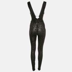 Pre Owned Elisabetta Franchi Black Sequin V-Neck Jumpsuit S
