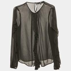 Elisabetta Franchi Black Crepe Ruffled Full Sleeve Top M