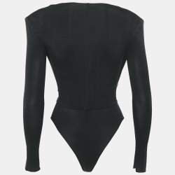 Pre Owned Elisabetta Franchi Black Faded Jersey Plunging Neck Bodysuit S