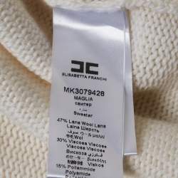 Elisabetta Franchi Off White Braid Detail Wool Blend Sweater S