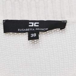 Elisabetta Franchi Off White Braid Detail Wool Blend Sweater S