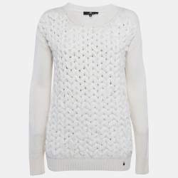 Elisabetta Franchi Off White Braid Detail Wool Blend Sweater S