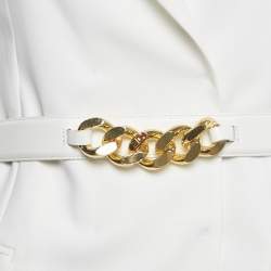 Pre Owned Elisabetta Franchi White Crepe Double Breasted Belt Detail Blazer S