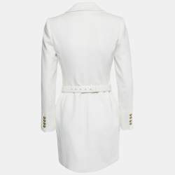 Pre Owned Elisabetta Franchi White Crepe Double Breasted Belt Detail Blazer S