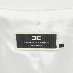 Pre Owned Elisabetta Franchi White Crepe Double Breasted Belt Detail Blazer S