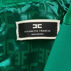 Pre Owned Elisabetta Franchi Green Crepe Fringed Mini Dress S