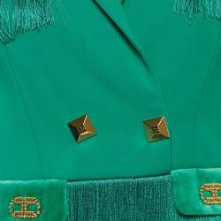 Pre Owned Elisabetta Franchi Green Crepe Fringed Mini Dress S