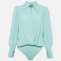 Pre Owned Elisabetta Franchi Green Crepe Bodysuit Top M