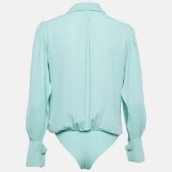 Pre Owned Elisabetta Franchi Green Crepe Bodysuit Top M