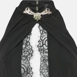 Pre Owned Elisabetta Franchi Black Embellished Jersey and Lace Halter Neck Bodysuit M