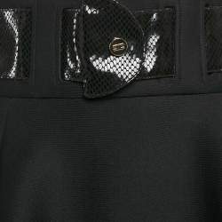 Elisabetta Franchi Black Faux Leather Belted Neoprene Flared Mini Skirt M