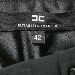 Elisabetta Franchi Black Faux Leather Belted Neoprene Flared Mini Skirt M