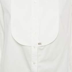 Pre Owned Elisabetta Franchi White Cotton Button Front Tuxedo Shirt S