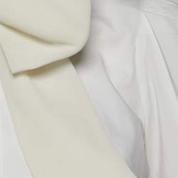 Pre Owned Elisabetta Franchi White Cotton Bow Detail Bodysuit M