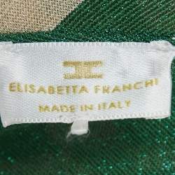 Pre Owned Elisabetta Franchi Green/Cream Striped Lurex Knit Cut-Out Detail Gown M