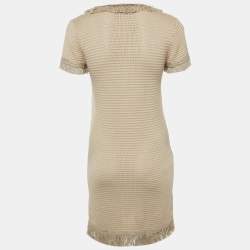 Pre Owned Elisabetta Franchi Beige Cotton Blend Knit Fringed Mini Dress M