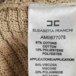 Pre Owned Elisabetta Franchi Beige Cotton Blend Knit Fringed Mini Dress M