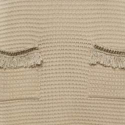 Pre Owned Elisabetta Franchi Beige Cotton Blend Knit Fringed Mini Dress M