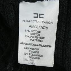 Pre Owned Elisabetta Franchi Black Cotton Blend Knit Fringed Mini Dress M