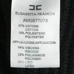 Pre Owned Elisabetta Franchi Black Cotton Blend Knit Fringed Mini Dress M
