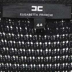 Pre Owned Elisabetta Franchi Black Cotton Blend Knit Fringed Mini Dress M